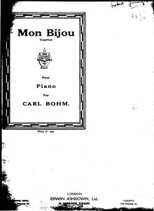 Partition de piano, Mon Bijou, Caprice, Bohm, Carl