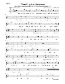 Partition Soprano enregistrement , Madrigali A Cinque Voci [Libro Quinto] par Carlo Gesualdo