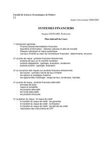 Systèmes financiers - Plan de cours
