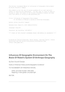 Influences of Geographic Environment - On the Basis of Ratzel s System of Anthropo-Geography