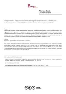 Migrations, régionalisations et régionalismes au Cameroun - article ; n°1 ; vol.12, pg 109-129