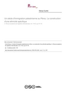 Un siècle d immigration palestinienne au Pérou. La construction d une ethnicité spécifique - article ; n°3 ; vol.17, pg 87-118