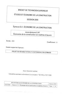 Economie de la construction en maîtrise d oeuvre 2005 BTS Étude et économie de la construction