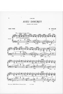 Partition complète, Aveu discret, Op.8, E major, Collin, Hélène