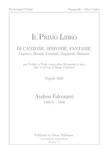 Partition Altro Canto, Il primo libro di Canzone, Sinfonie, Fantasie, Capricci, Brandi, Correnti, Gagliarde, Alemane, Volte