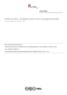 Comte et Littré : les débats autour de la sociologie positiviste - article ; n°1 ; vol.54, pg 15-37