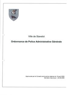 Ville de Stavelot Ordonnance de Police Administrative Générale