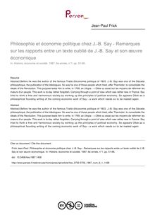 Philosophie et économie politique chez J.-B. Say - Remarques sur les rapports entre un texte oublié de J.-B. Say et son œuvre économique - article ; n°1 ; vol.6, pg 51-66
