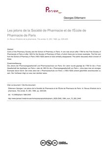 Les jetons de la Société de Pharmacie et de l École de Pharmacie de Paris - article ; n°263 ; vol.72, pg 426-429