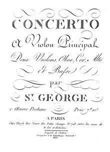 Partition violons I, violon Concerto en D major, D major, Saint-Georges, Joseph Bologne