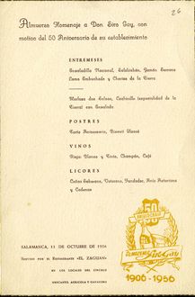 Tarjeta del homenaje a Don Siro Gay. Salamanca, 13 de octubre de 1956