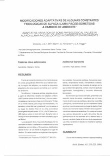 MODIFICACIONES ADAPTATIVAS DE ALGUNAS CONSTANTES FISIOLOGICAS DE ALPACA (LAMA PACOS) SOMETIDAS A CAMBIOS DE AMBIENTE (ADAPTATIVE VARIATION OF SOME PHYSIOLOGICAL VALUES IN ALPACA (LAMA PACOS) LOCATED IN DIFFERENT ENVIRONMENTS)