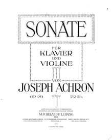 Partition violon et partition de piano, violon Sonata No.1, Op.29