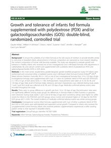 Growth and tolerance of infants fed formula supplemented with polydextrose (PDX) and/or galactooligosaccharides (GOS): double-blind, randomized, controlled trial