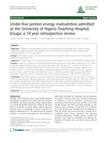 Under-five Protein Energy Malnutrition Admitted at the University of In Nigeria Teaching Hospital, Enugu: a 10 year retrospective review