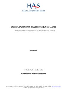 Spondyloplastie par ballonnets (cyphoplastie) - Texte court Spondyloplastie