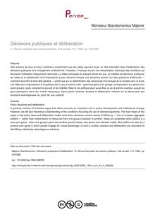 Décisions publiques et délibération - article ; n°4 ; vol.44, pg 579-598