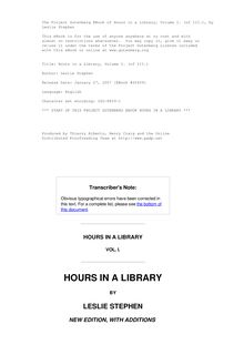 Hours in a Library, Volume I. (of III.)
