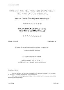 Proposition de solutions technico - commerciales 2004 Génie électrique et mécanique BTS Technico-commercial