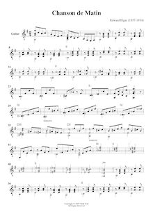 Partition , Chanson de Matin - guitare , partie, Chanson de Nuit et Chanson de Matin, Op.15