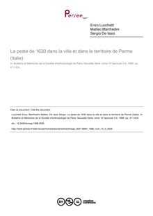 La peste de 1630 dans la ville et dans le territoire de Parme (Italie) - article ; n°3 ; vol.10, pg 411-424