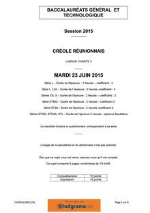 Sujet BAC 2015 Créole Réunionnais LV2