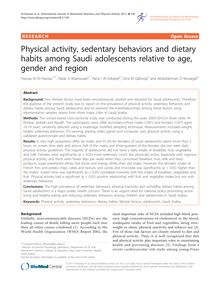 Physical activity, sedentary behaviors and dietary habits among Saudi adolescents relative to age, gender and region