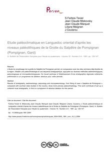 Etude paléoclimatique en Languedoc oriental d après les niveaux paléolithiques de la Grotte du Salpêtre de Pompignan (Pompignan, Gard) - article ; n°3 ; vol.18, pg 129-147