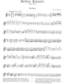 Partition Solo , partie, violon Concerto No.3, G major, Mozart, Wolfgang Amadeus