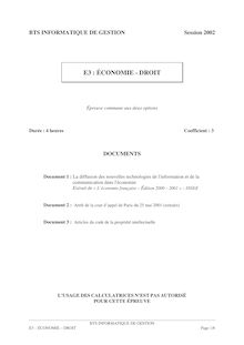 Economie - Droit 2002 BTS Informatique de gestion
