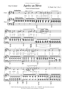 Partition complète (B minor, transposition pour medium voix), 3 chansons, Op.7
