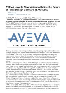 AVEVA Unveils New Vision to Define the Future of Plant Design Software at ACHEMA