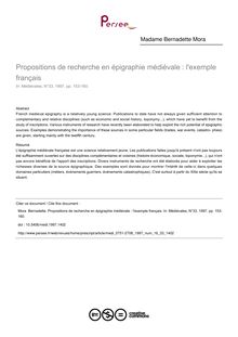 Propositions de recherche en épigraphie médiévale : l exemple français - article ; n°33 ; vol.16, pg 153-160