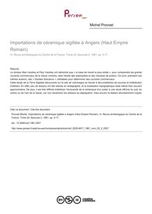 Importations de céramique sigillée à Angers (Haut Empire Romain) - article ; n°2 ; vol.20, pg 5-17