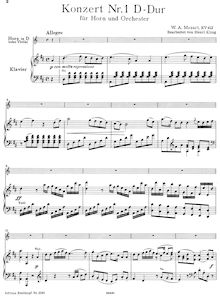 Partition de piano, cor Concerto, Horn Concerto No.1, D major par Wolfgang Amadeus Mozart