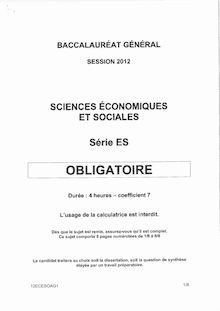 Sujet du bac serie ES 2012: Sciences économiques et sociales épreuve  obligatoire-antilles-guyane