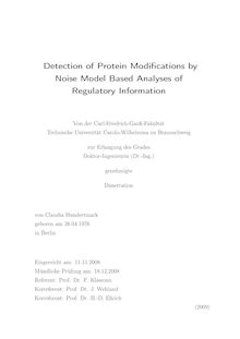 Detection of protein modifications by noise model based analyses of regulatory information [Elektronische Ressource] / von Claudia Hundertmark