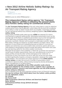 « New 2012 Airline Holistic Safety Rating» by Air Transport Rating Agency