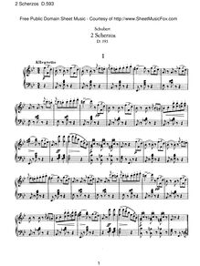 Partition complète, 2 Scherzo, D.593, Schubert, Franz