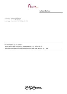 Atelier immigration  ; n°1 ; vol.19, pg 98-100