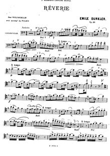 Partition violoncelle et partition de piano, partition de violoncelle, Rêverie