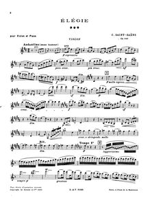 Partition complète et , partie, Élégie, Op.143, Saint-Saëns, Camille