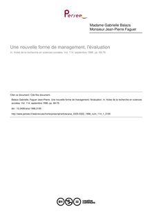 Une nouvelle forme de management, l évaluation - article ; n°1 ; vol.114, pg 68-78