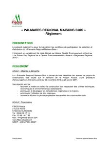 « PALMARES REGIONAL MAISONS BOIS » Règlement