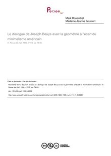 Le dialogue de Joseph Beuys avec la géométrie à l écart du minimalisme américain - article ; n°1 ; vol.113, pg 74-85