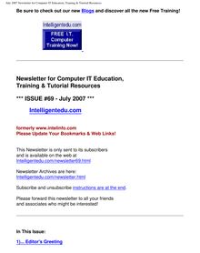 July 2007 Newsletter for Computer IT Education, Training & Tutorial  Resources