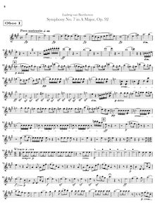 Partition hautbois 1, 2, Symphony No.7, A major, Beethoven, Ludwig van
