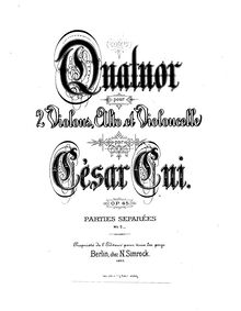 Partition Title page, corde quatuor No.1, Quatour pour 2 violons, alto, et violoncelle