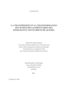 LA TRANSMISSION ET LA TRANSFORMATION DES HABITUDES ALIMENTAIRES ...