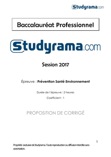 Corrigé Bac Pro 2017 - Prévention, Santé et environnement
